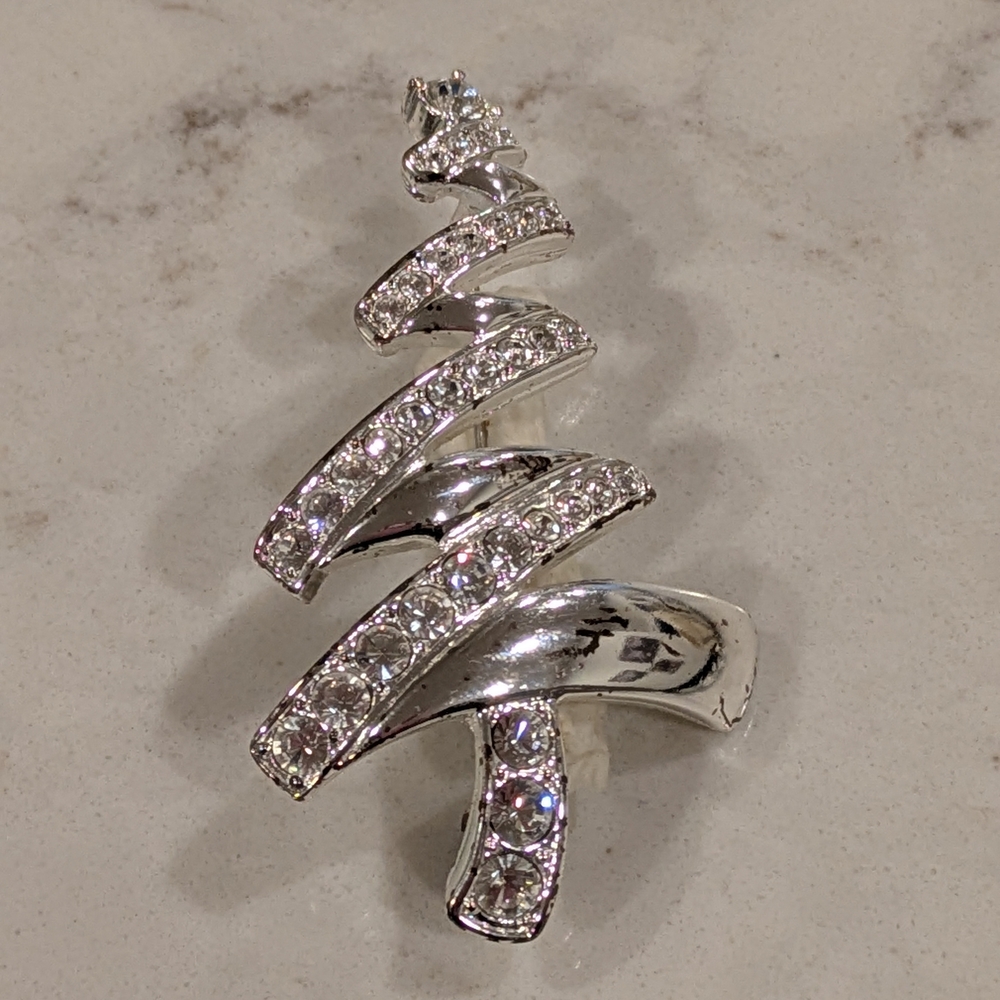 Monet Silver Crystal Swirl Brooch